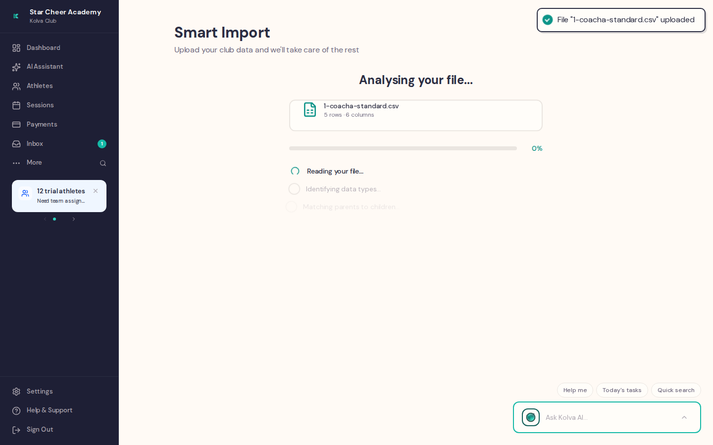 AI analysis in progress, showing detection steps