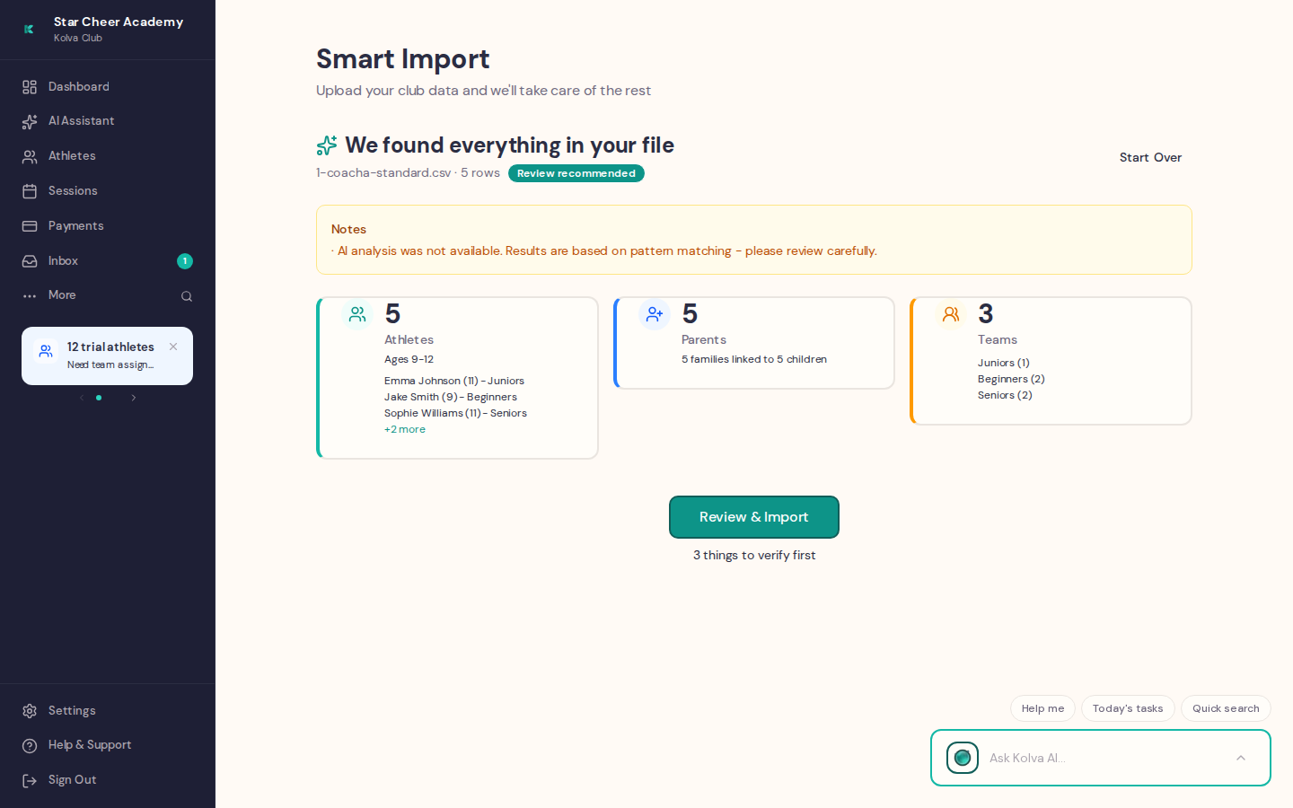 Discovery summary showing counts of detected entities
